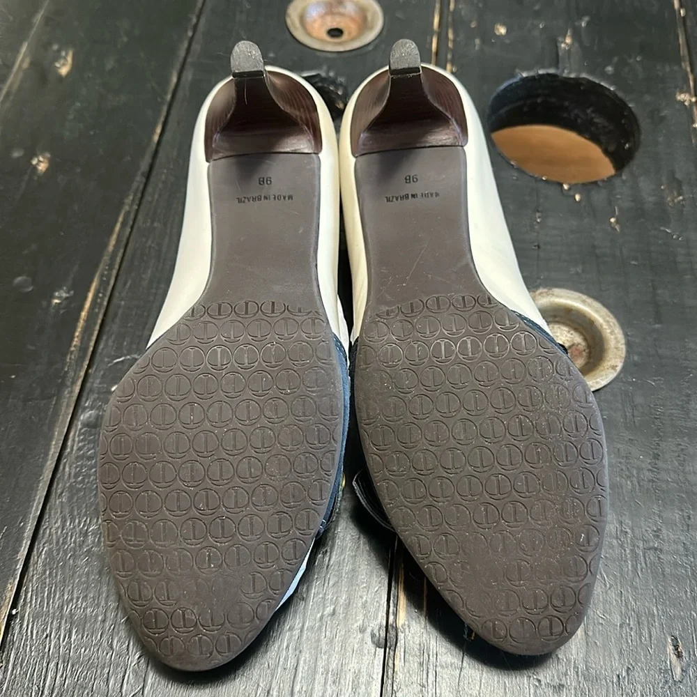 Talbots Navy and Cream Two-Tone Leather and Suede Peep Toe Heels